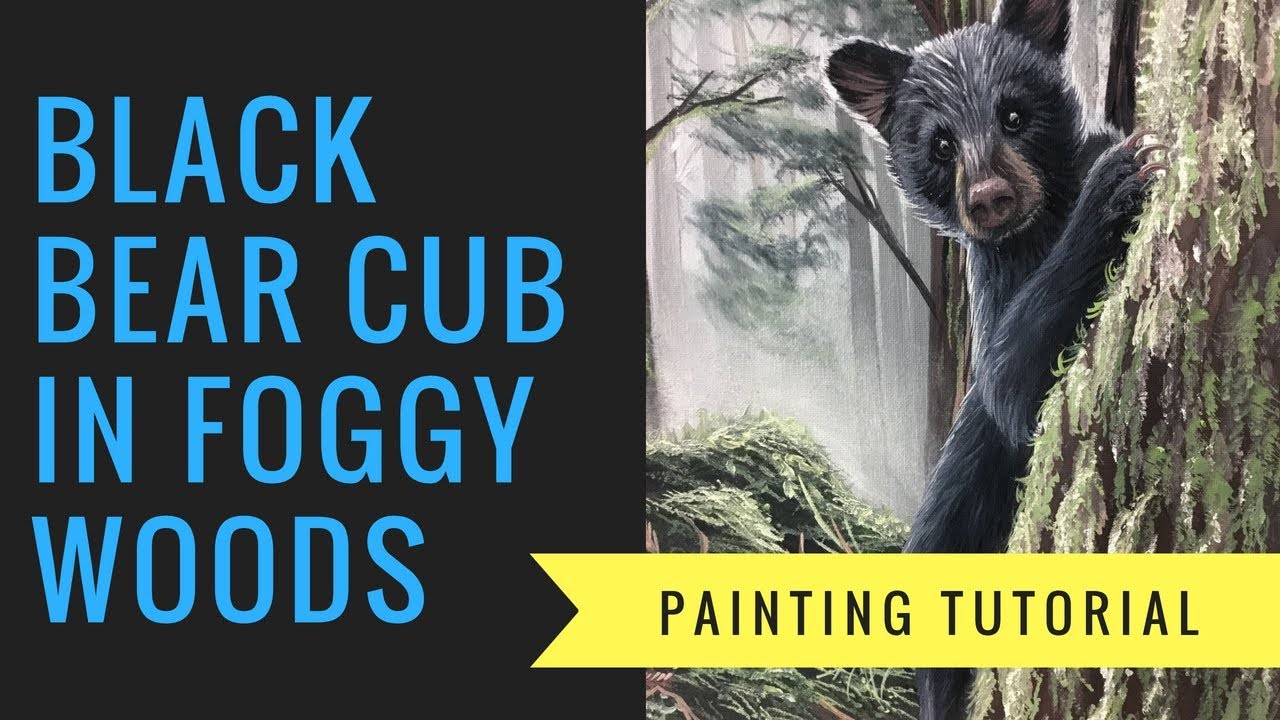 Black Bear Cub in Foggy Woods Painting Tutorial by Dakota Daetwiler