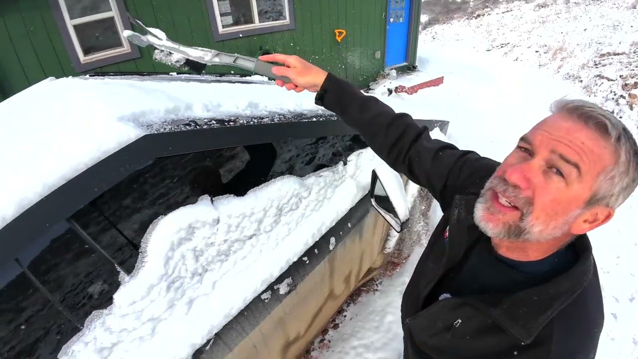 Clearing Snow Off My Tesla Cybertruck: Embracing Positivity on a Snowy Morning