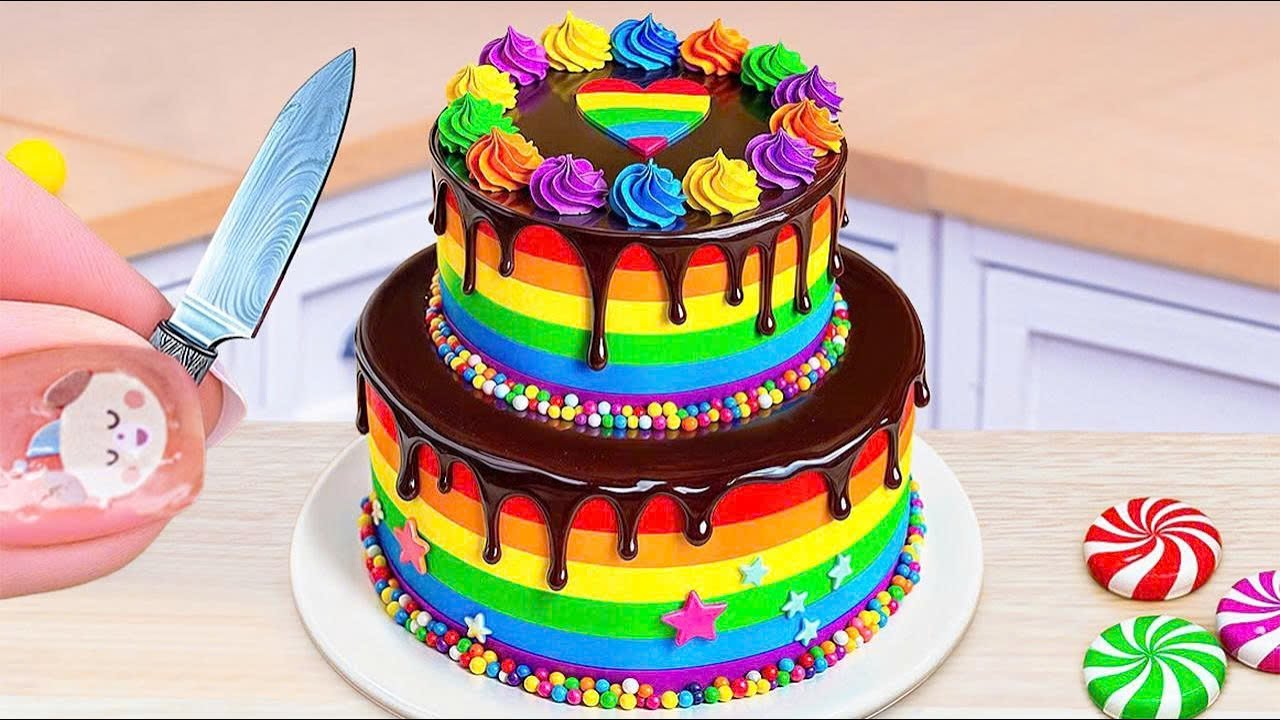 Mini Rainbow Cake Recipe With Chocolate | Stunning Rainbow Cake Decorating Ideas🌈Baking Yummy