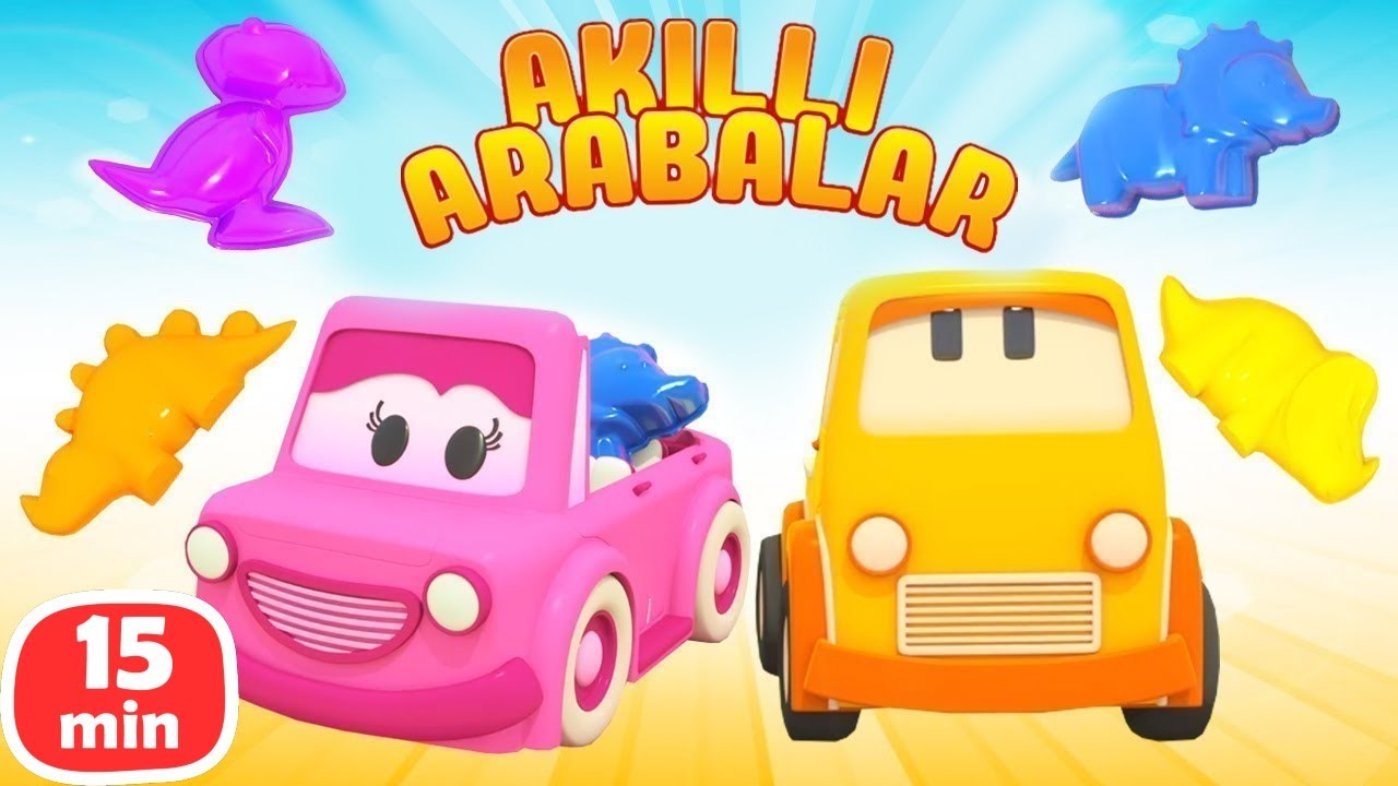 Çizgi film Akıllı arabalar - Havuzda eğleniyoruz! Dinozor kalıpları yapalım! Çocuklar için!