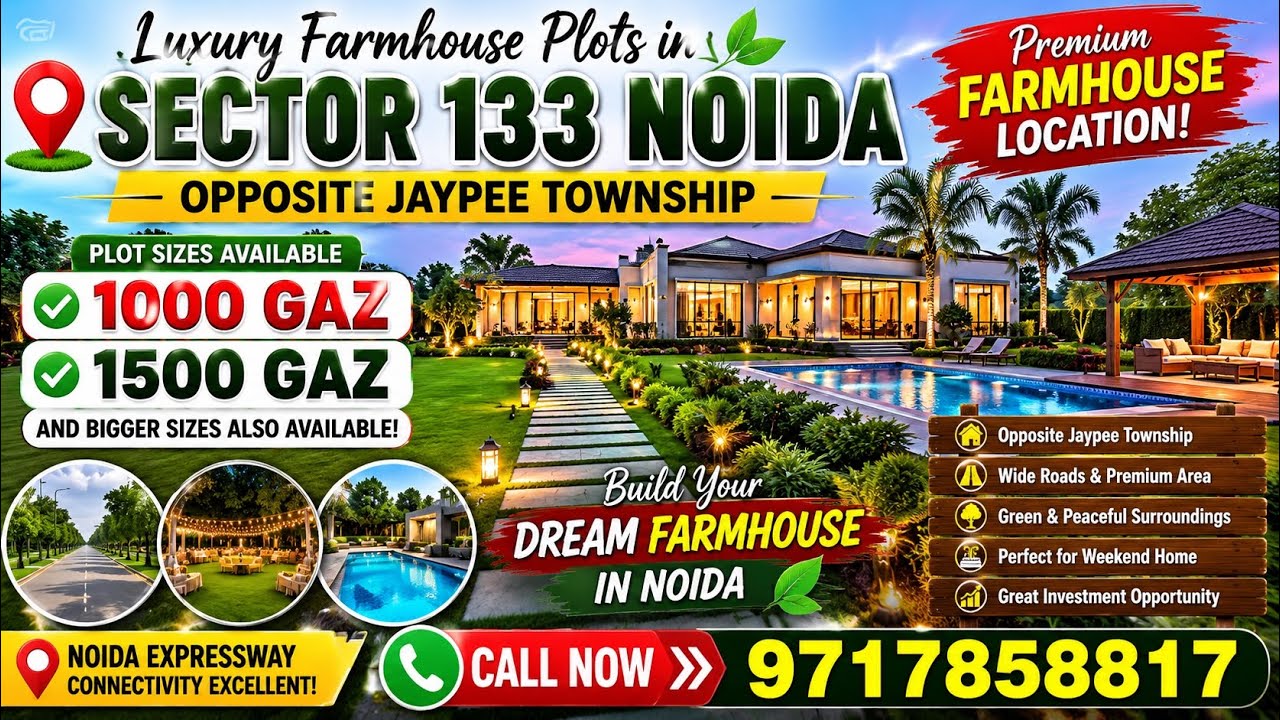 Luxury Farmhouse Plots in Sector 133 Noida | Opposite Jaypee Township | 1000 & 1500 Gaj Available 🌿