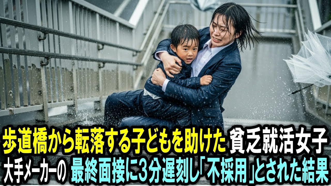 歩道橋から転落する子どもを助けた貧乏就活女子 。大手メーカーの最終面接に３分遅刻し「不採用決定ね」告げられた結果…