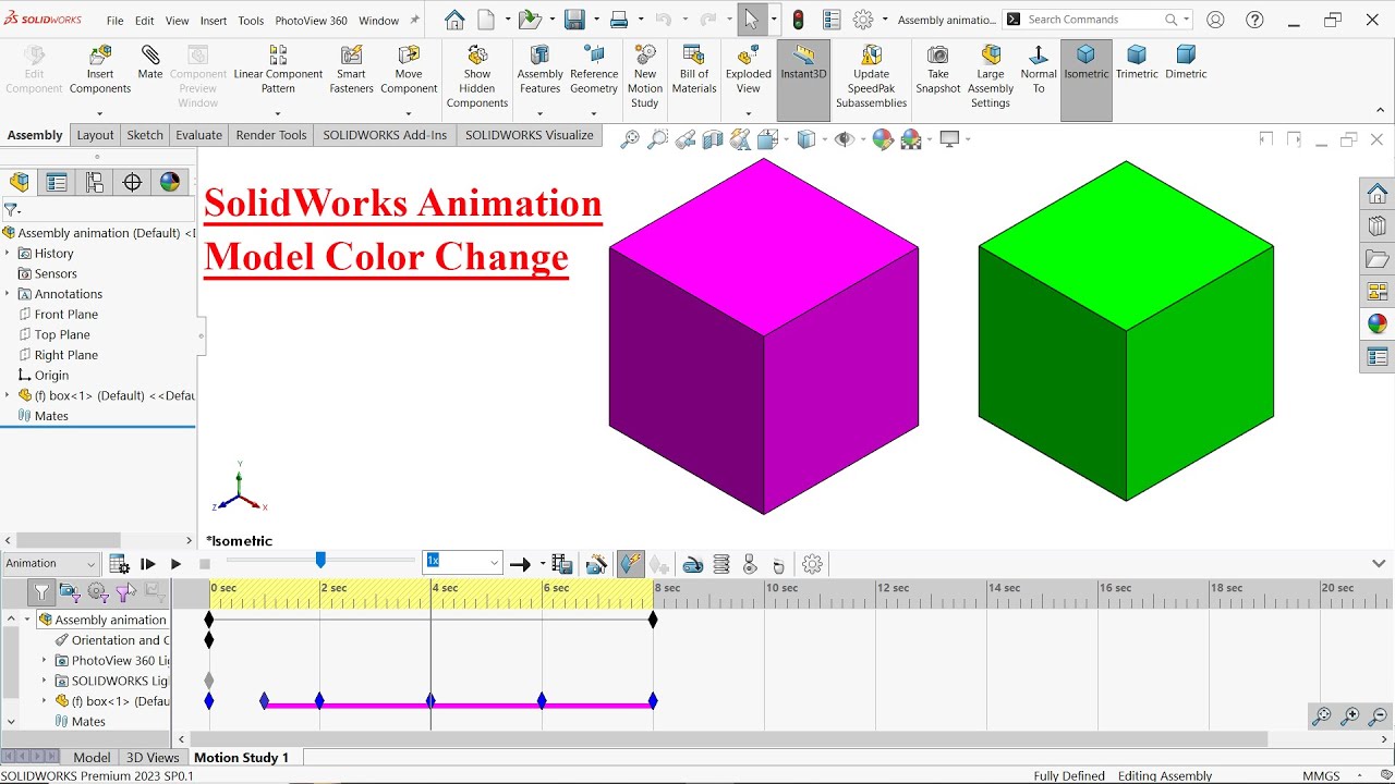 How to Change Appearance or Color of any model with Solidworks Animation| Solidworks motion