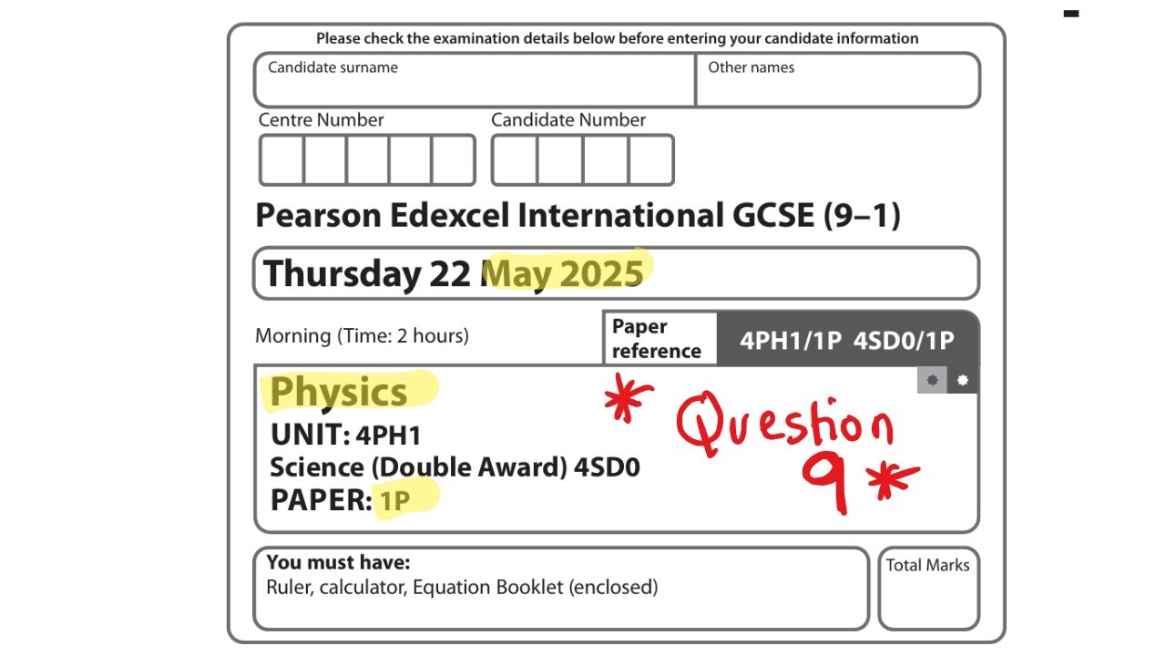 QUESTION 9: Edexcel IGCSE (9–1) Physics May 2025 Paper 1 ( UNIT: 4PH1)