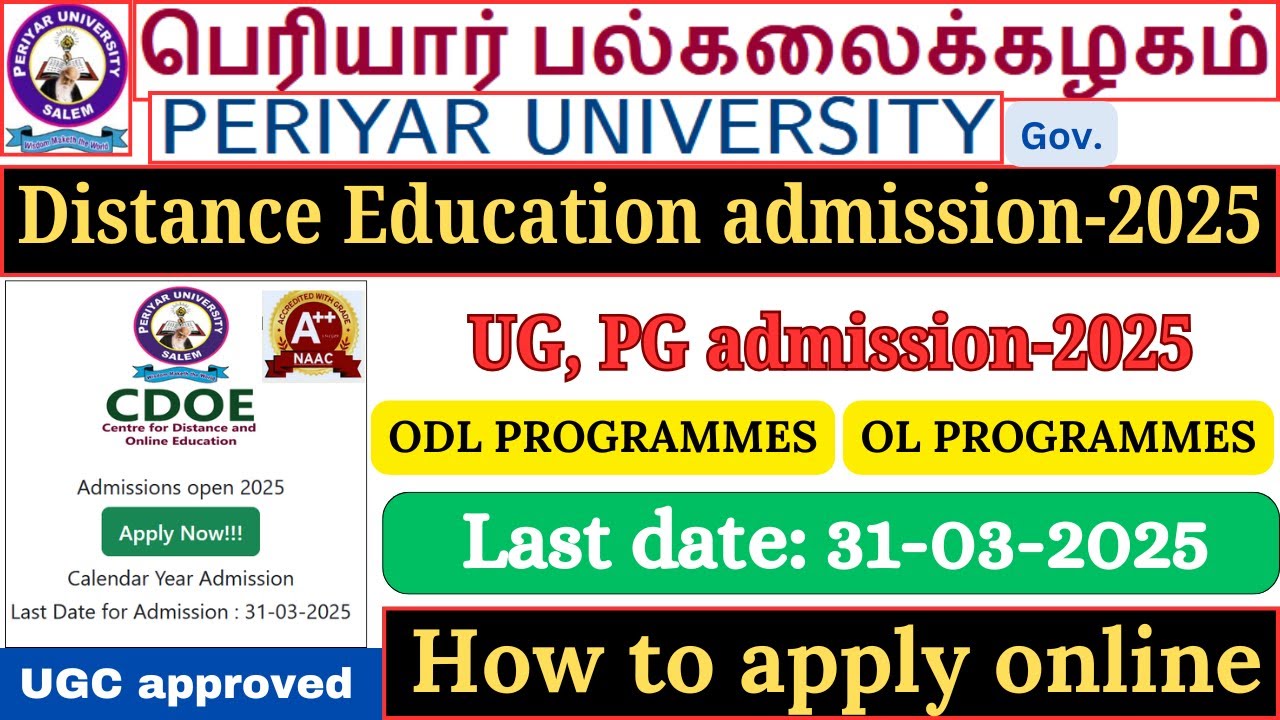 periyar  university distance education admission-2025 | how to apply online | ODL, OL programmes