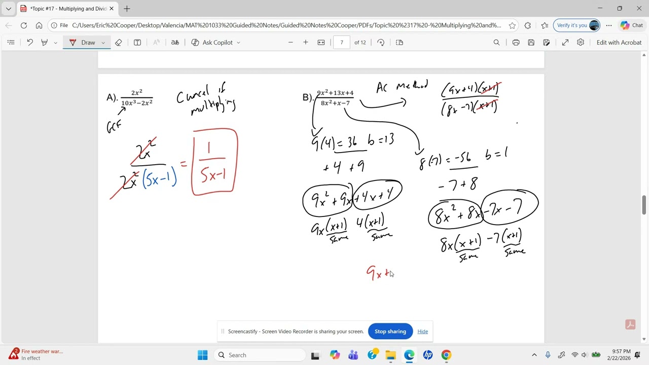 Topic #17: Multiply and Divide Rational Expressions