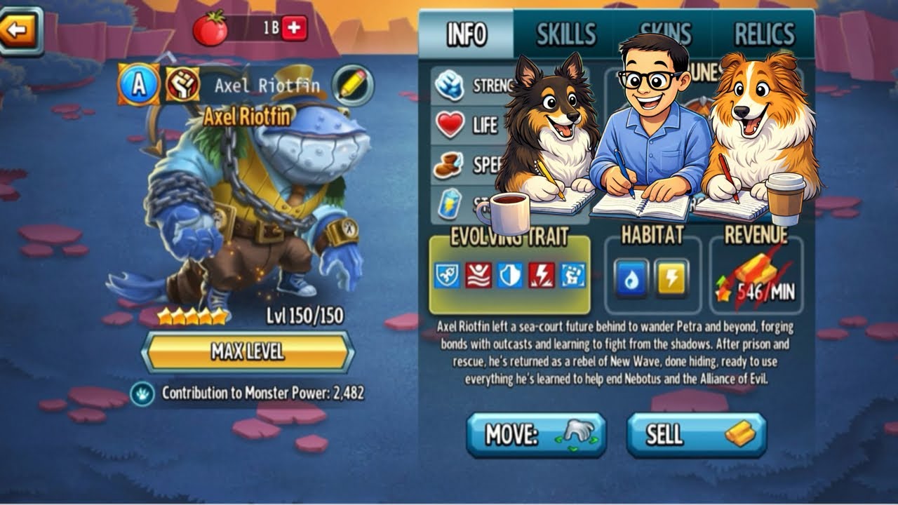 Review of Axel Riotfin level 150 in Monster Legends. #monsterlegends #rpggames #fyp 