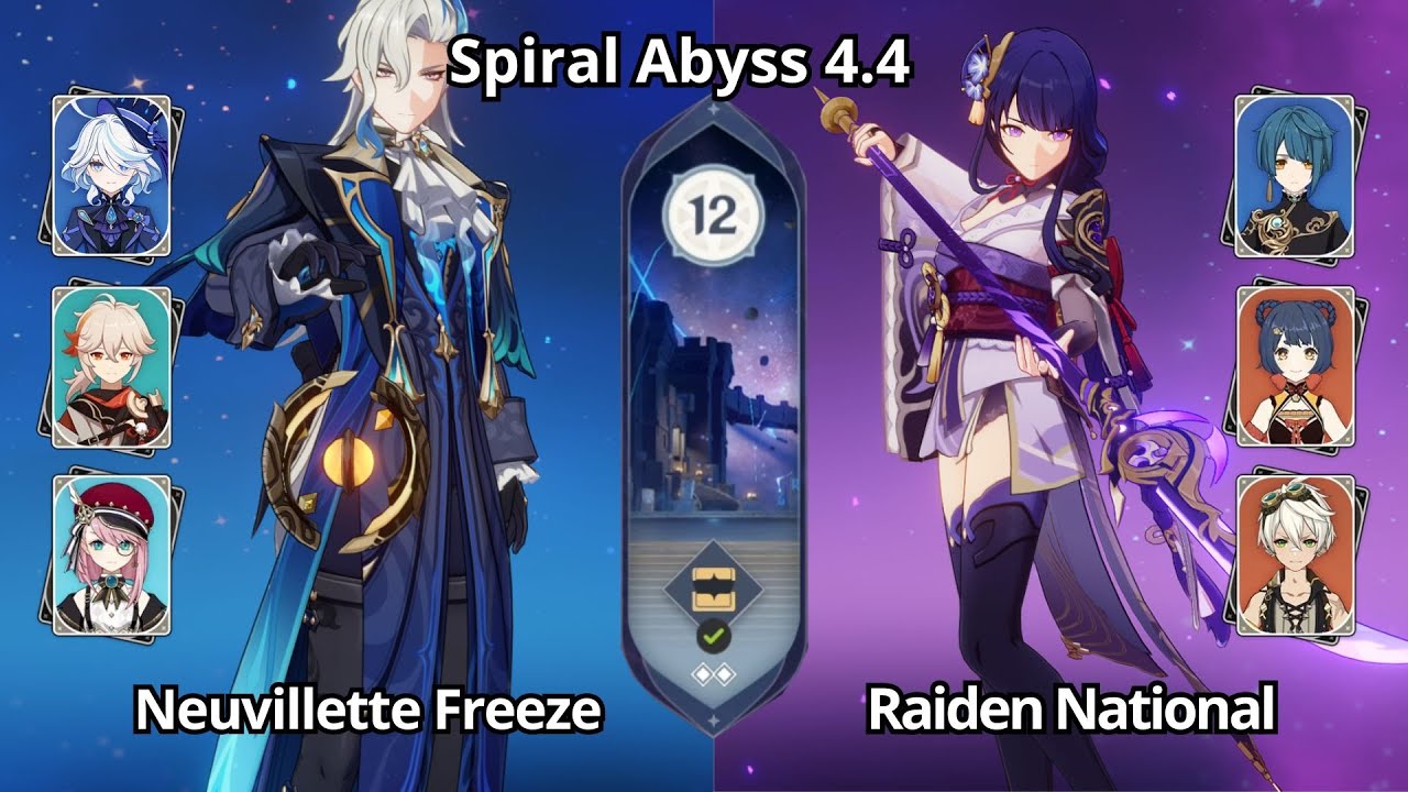 C0 Neuvillette Furina Freeze & C0 Raiden National - Spiral Abyss 4.4 Floor 12 Genshin Impact
