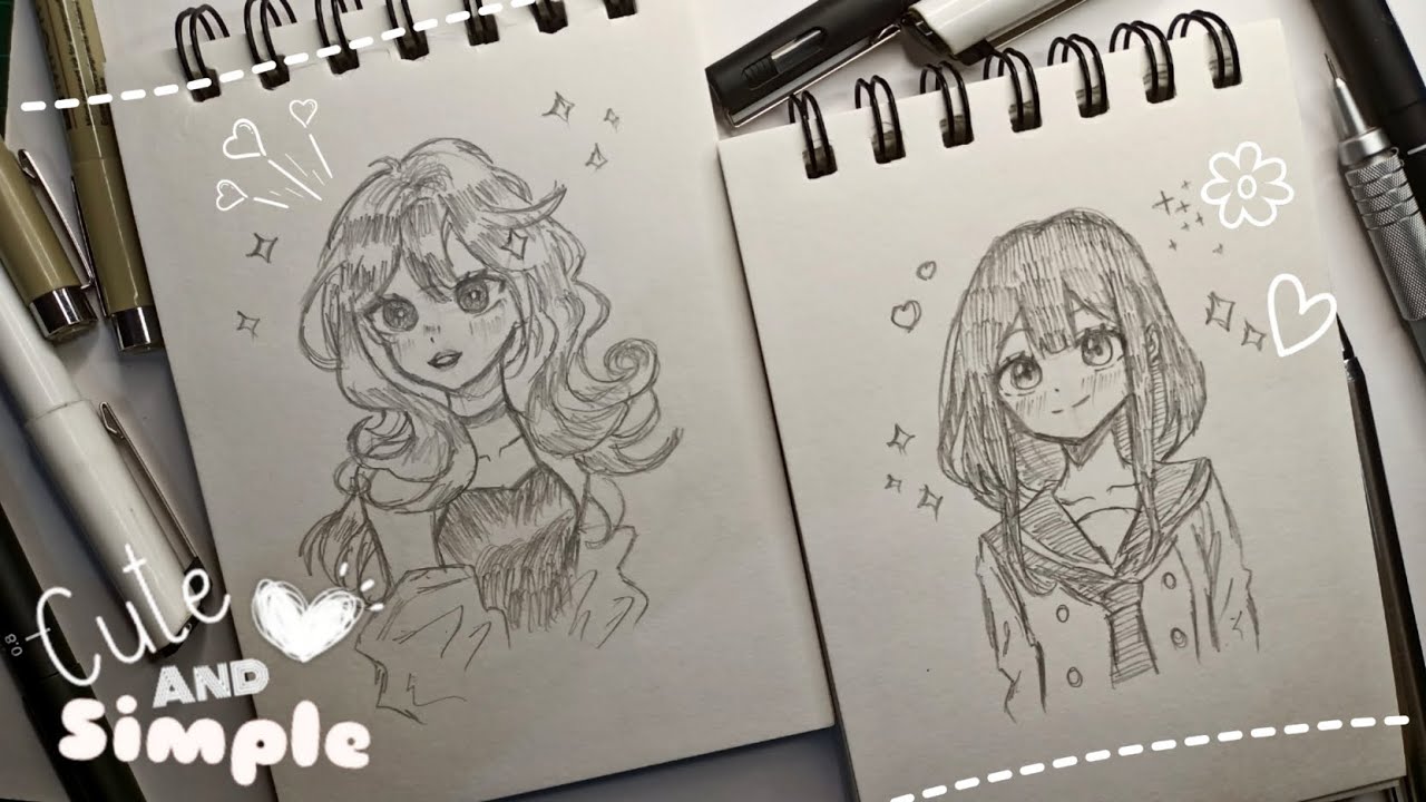 cute and simple random anime characters sketches ✧ || easy sketch ✨