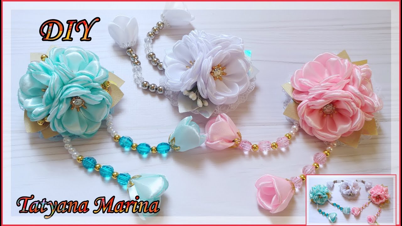 Покупатели обожают такие букетики💖💐Цветы из атласной ленты 2.5 см с подвесками💐