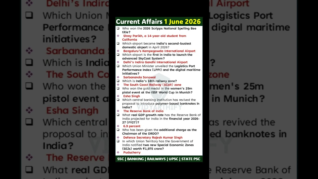 1 June 2026 Current Affairs #dailycurrentaffairs