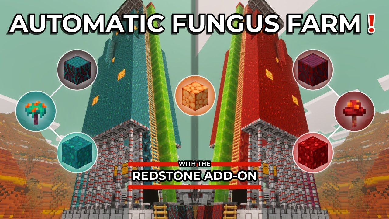 Automatic Huge Fungus Farm with the Redstone Add-On