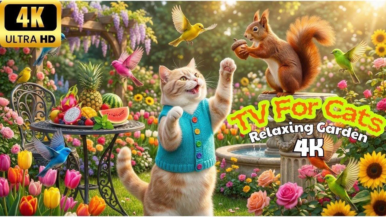 Calming TV for Cats to Watch 🐦🌿 Relaxing Garden Birds & Nature Music for Happy Cats | 4K UHD