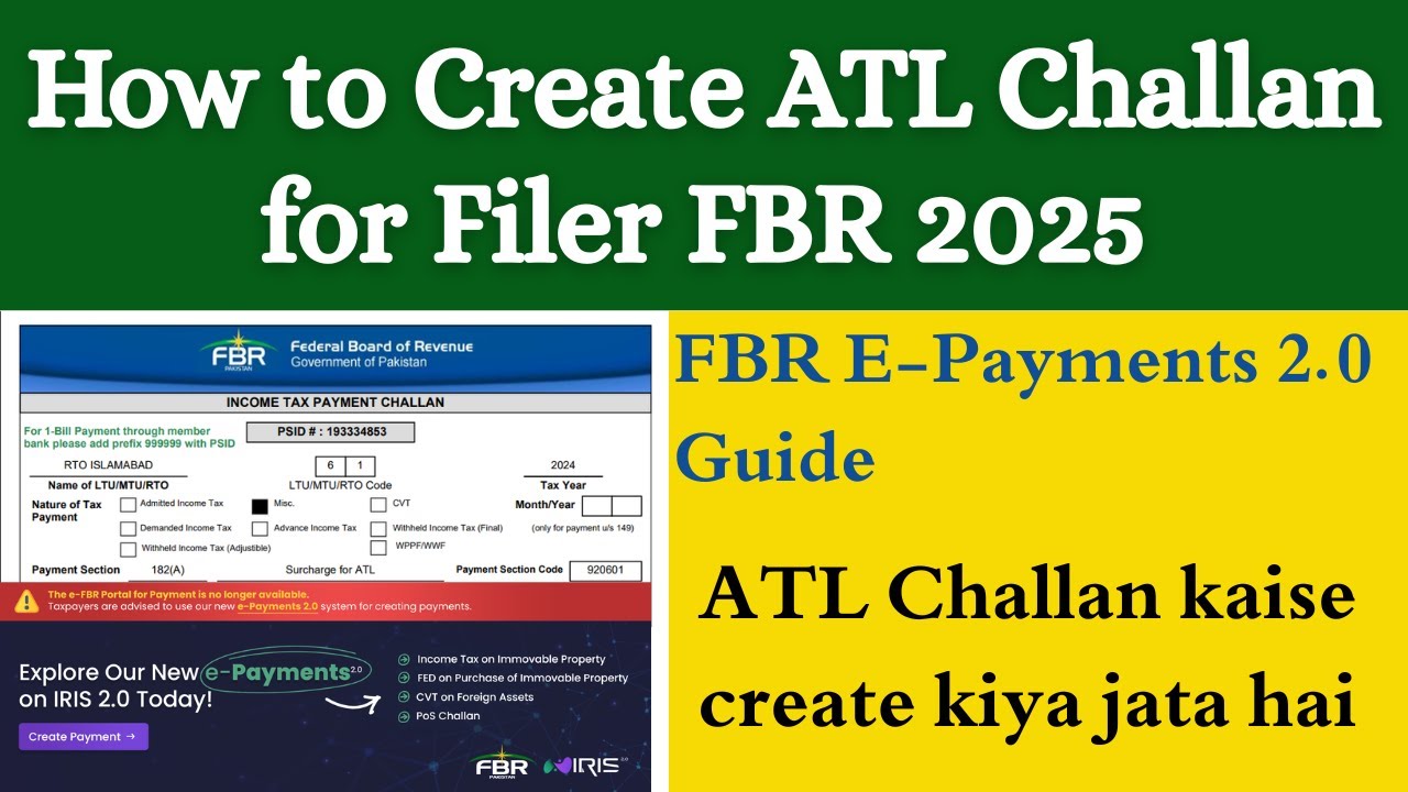How to Create ATL Challan for Filer FBR 2025 | FBR ATL Challan Payment | FBR E-Payments 2.0 Guide