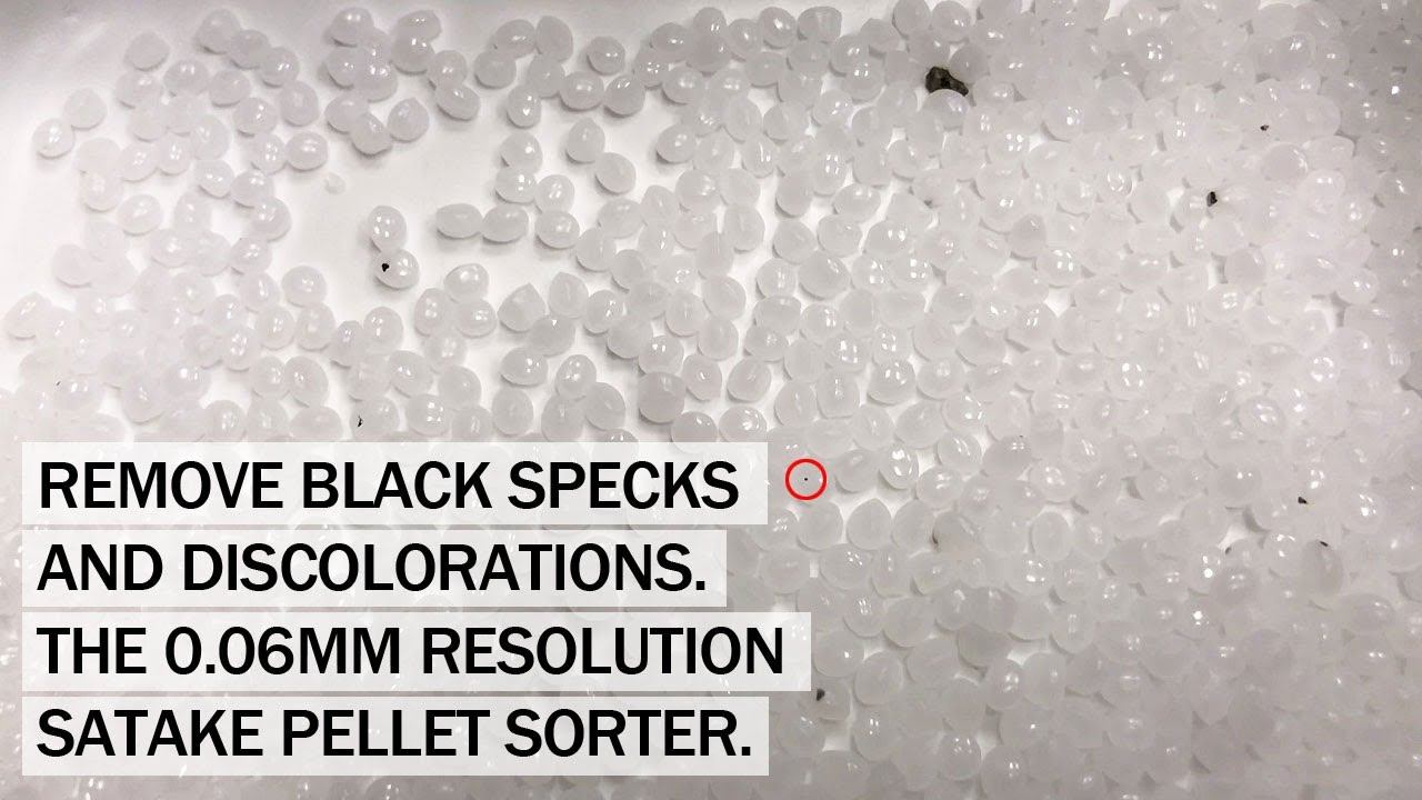 Satake Pellet Sorter Demo - HDPE Plastic Removing Black Speck Damage (4K)