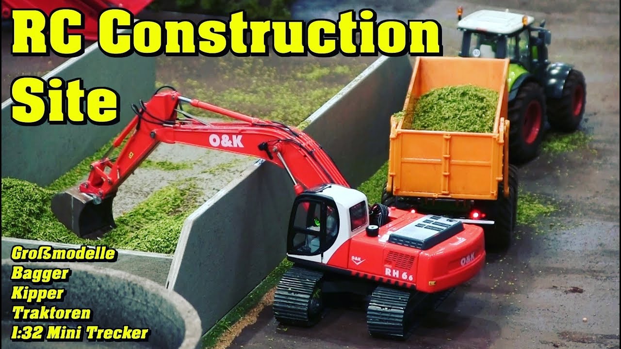 RC Construction Site Bagger Traktoren 1:8 Gro&szlig;modelle & 1:32 Mini Trekker Leipzig 2017 Scale