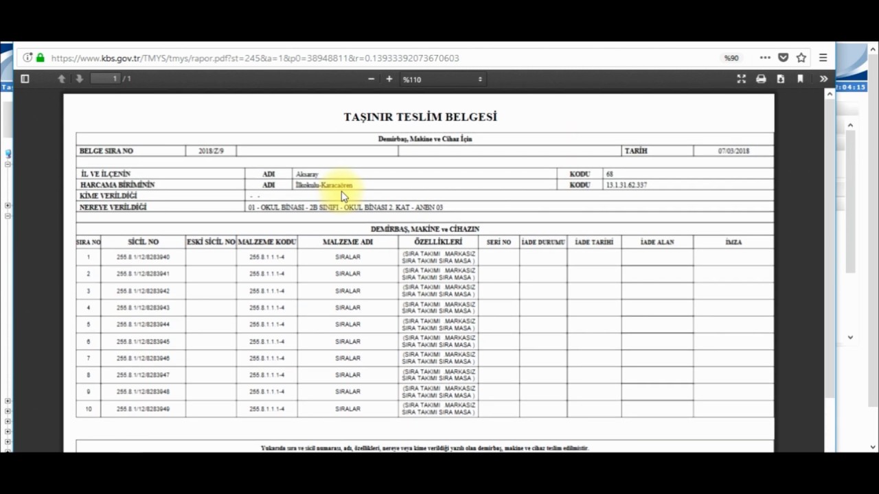 09 TKYS Dayanıklı Taşınırları Yerleşim Birimlerine Verme İşlemleri
