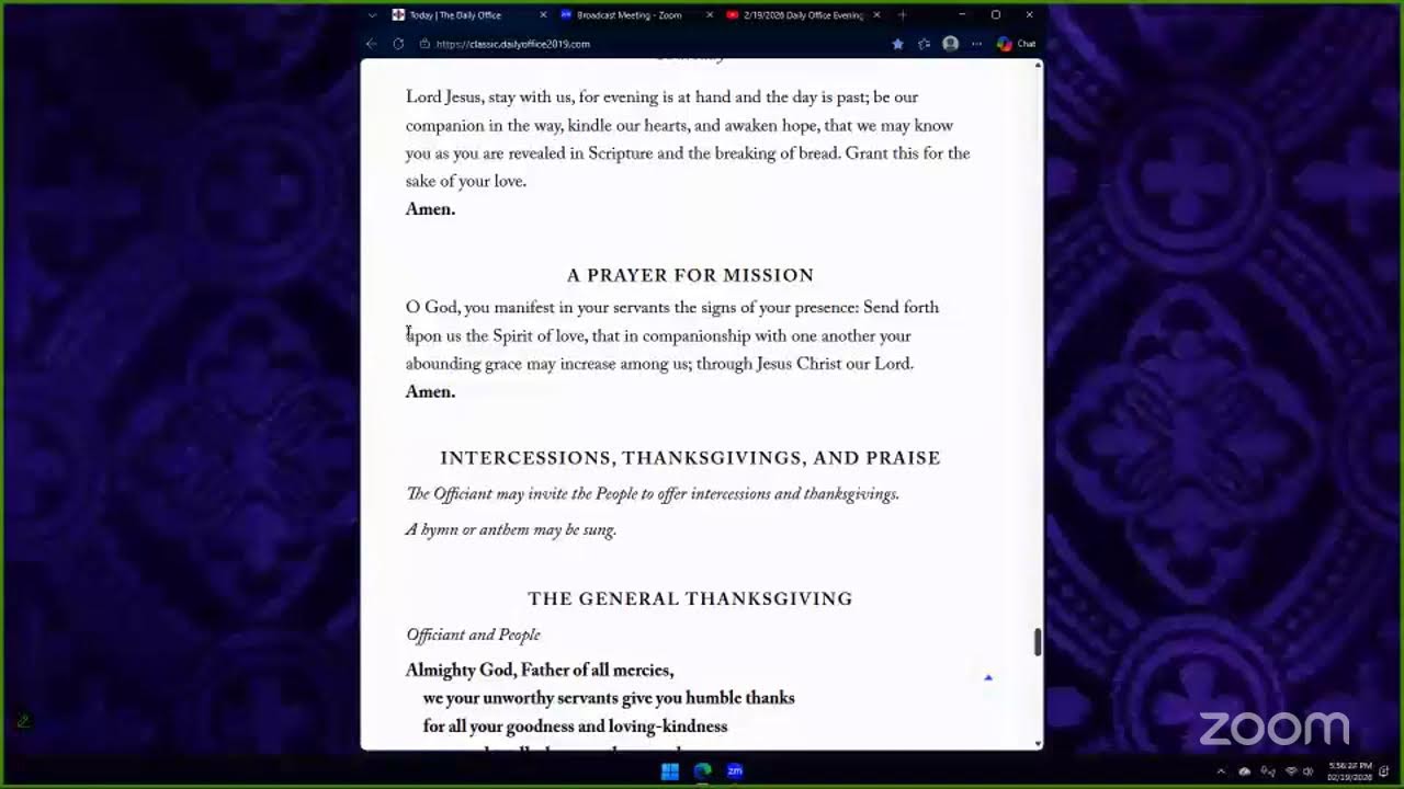 2/19/2026 Daily Office Evening Prayer