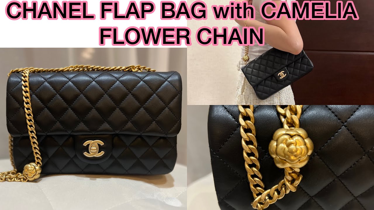 UNBOXING NEW CHANEL FLAP BAG WITH CAMELIA FLOWER CHAIN: how to wear & what fits inside?