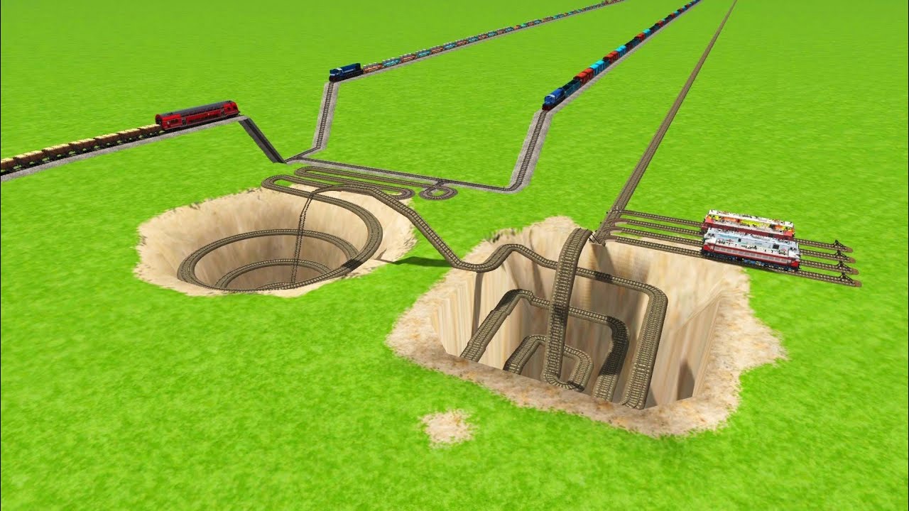 AI TRAINS CROSSING CAREFULLY SQUARE CIRCLES 💝 ZIG ZAG TRACKS RAILROAD RAILWORK BEANG 