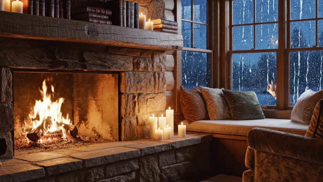 Streaming Warm Fireplace & Rain Ambience | ASMR for Sleep