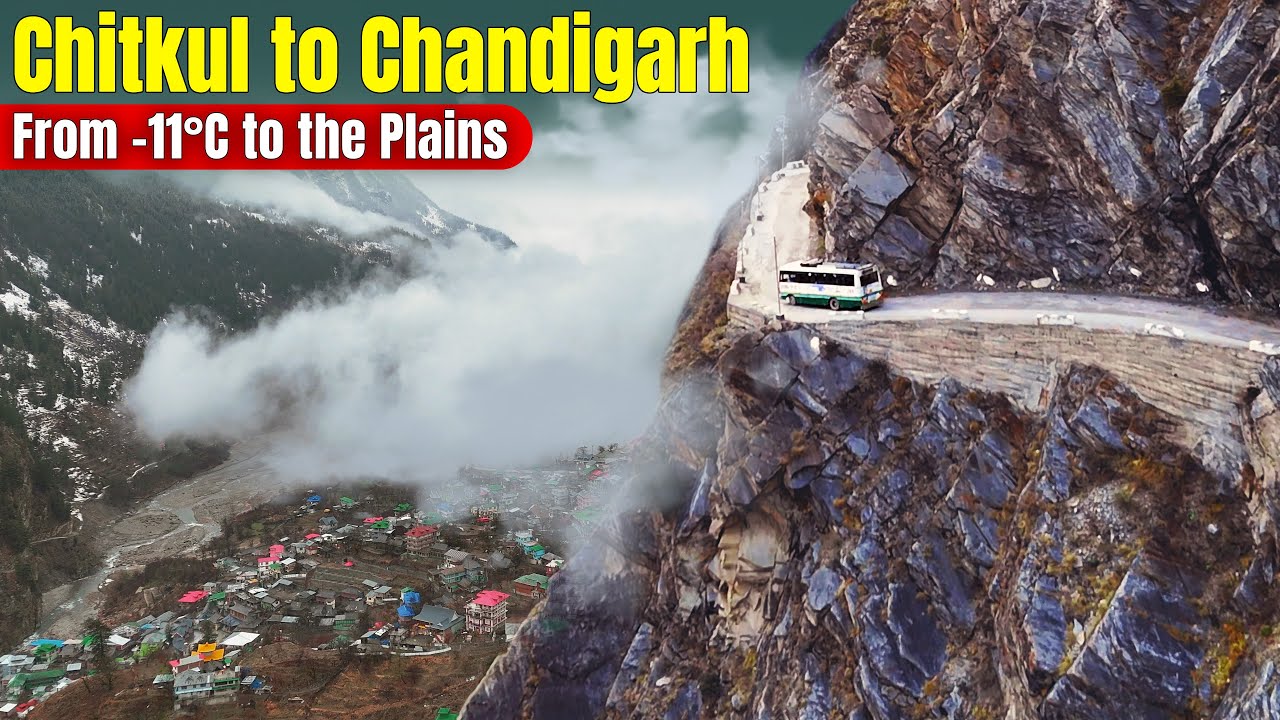CHITKUL TO CHANDIGARH HRTC bus journey | From -11°C snow to the plains | Himbus