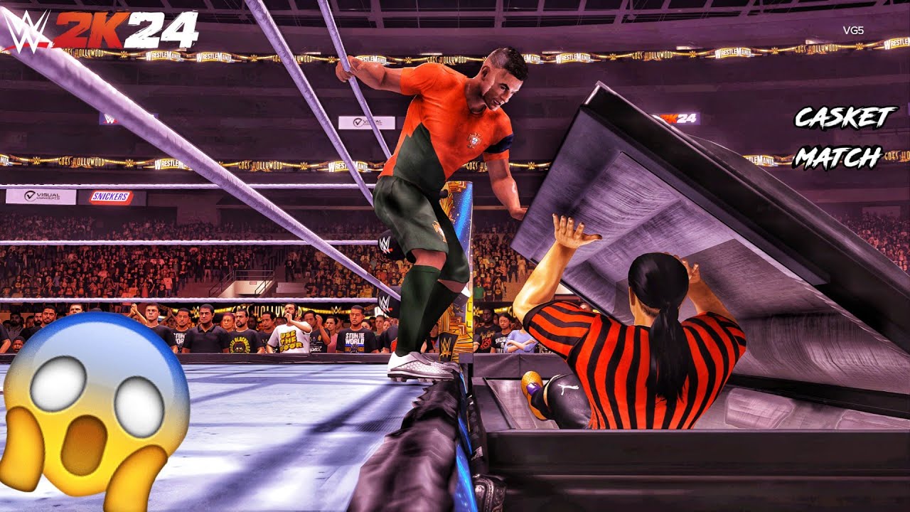 WWE 2K24 - Cristiano Ronaldo vs. Zlatan Ibrahimović - Casket Match at WrestleMania | [4K60]