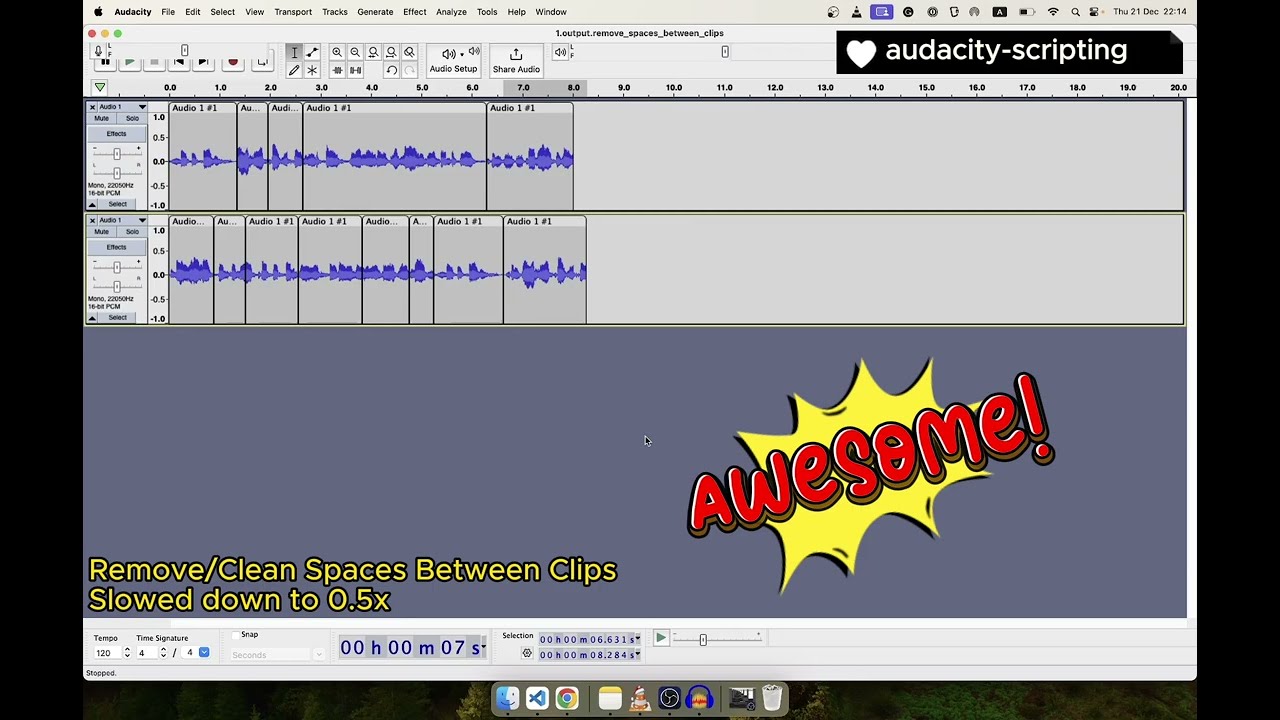 How to automatically remove spaces (gaps) between clips in Audacity