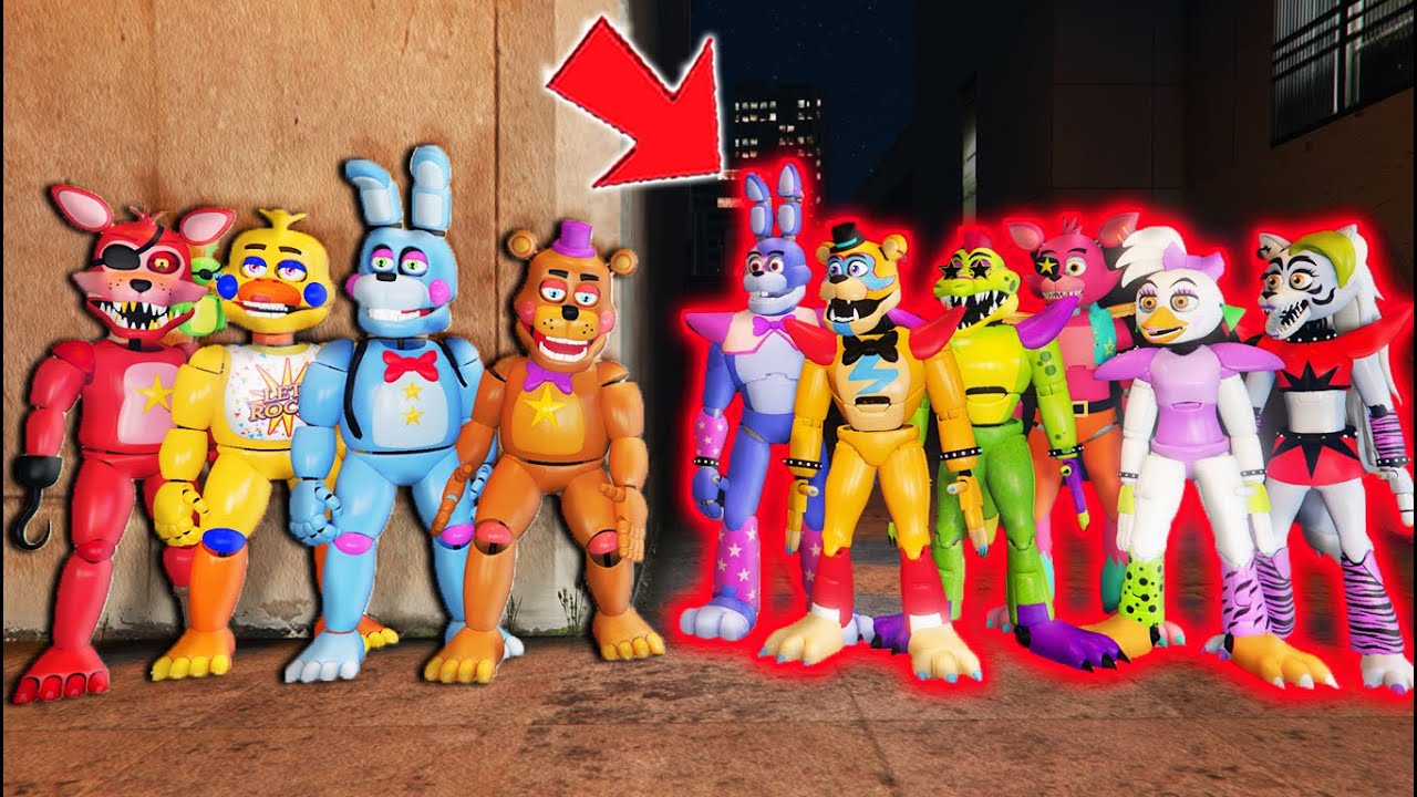 ALL ROCKSTAR ANIMATRONICS vs ALL GLAMROCK ANIMATRONICS! (GTA 5 FNAF Mods)