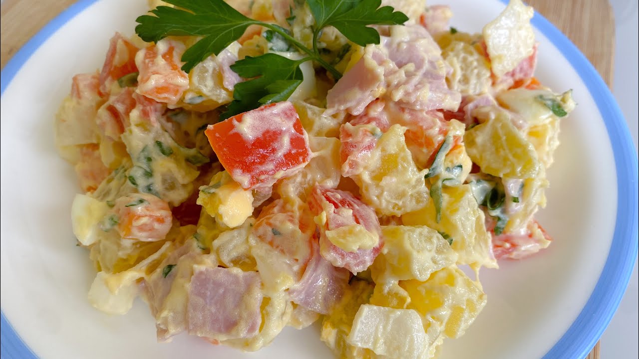 Salade de pommes de terre, œufs et jambon, recette simple et délicieuse