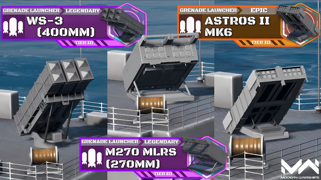 WS-3 (400mm) VS M270 MLRS (270mm) & Astros II Mk6 | Grenade Launcher Comparison | Modern Warship