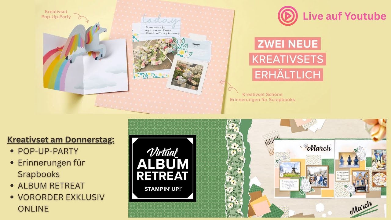 Kreativset bei Stampin’Up! – Neue Sets & Highlight: Das Album Retreat! Heute um 17 Uhr – Sei dabei!