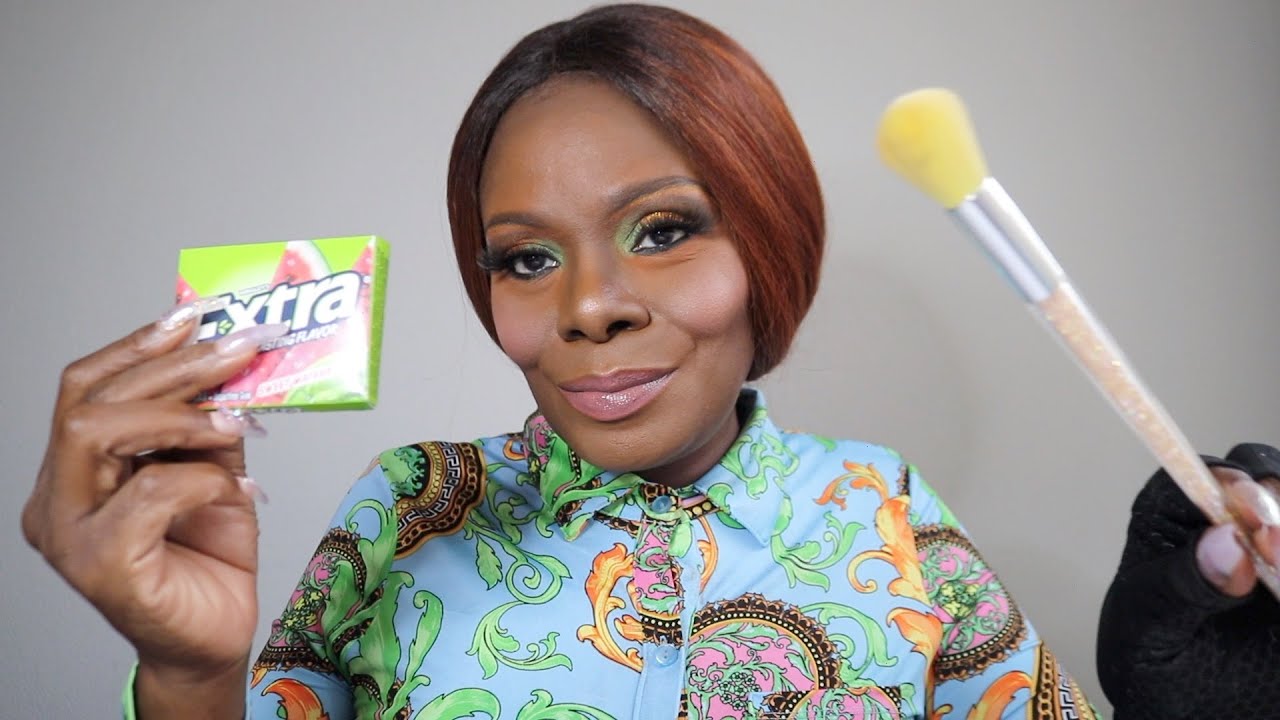 Brushing Your Face ASMR Watermelon Gum Sounds