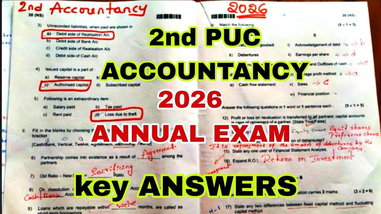 2nd PUC ACCOUNTANCY 2026 ANNUAL EXAM KEY ANSWERS 🔥 ANNUAL EXAM 2026