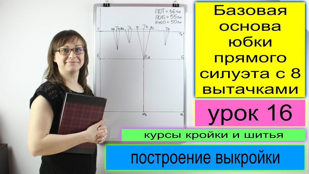 Построение базовой основы женской выкройки юбки с 8ю. вытачками. Конструирование. Урок 16