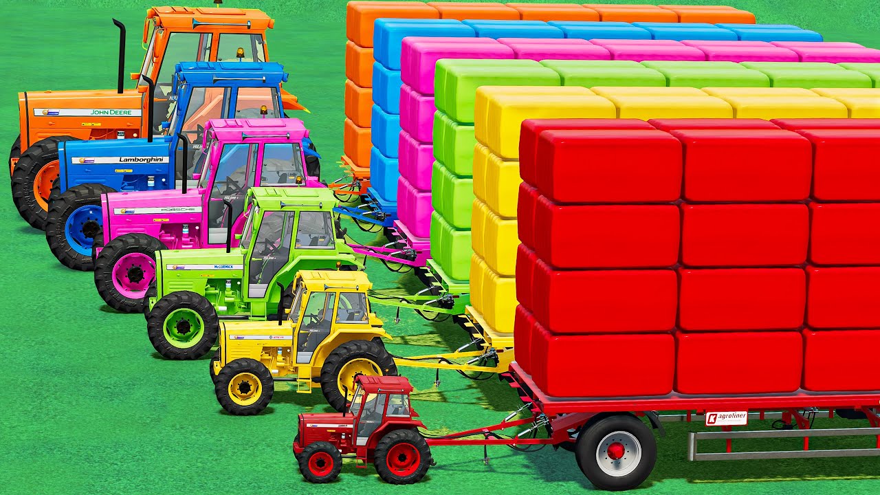 Transporter with Colors! ULTRA FAST BALING GRASS BALE with MINI TO BIG MASSEY FERGUSON TRACTORS!