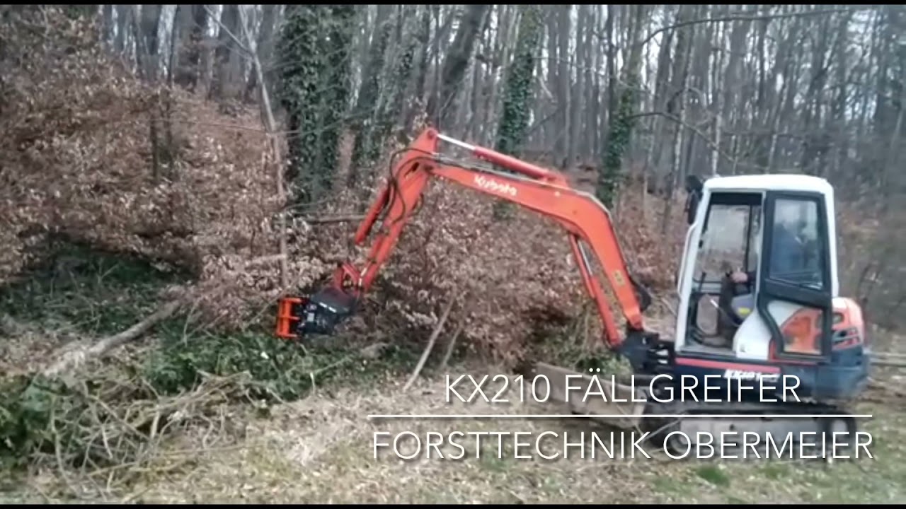 KX210 Fällgreifer Baumschere KX-Treeshears Kubota KX Bagger Forsttechnik Obermeier