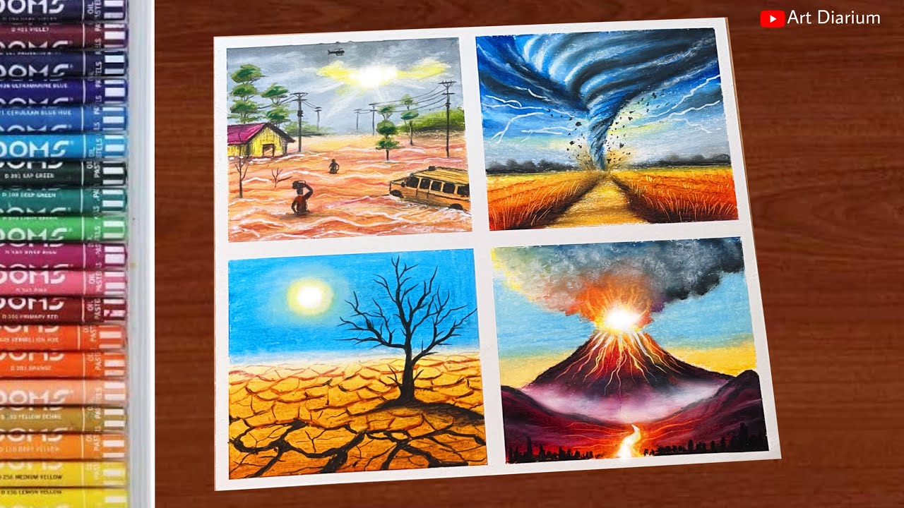 International day for Disaster Reduction Drawing with Oil Pastel for Beginners | STEP-by-STEP