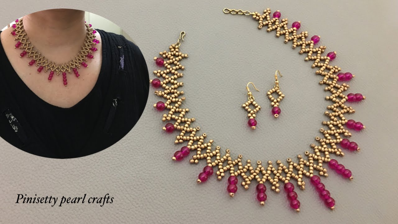 How To Make Wavy Beaded Necklace/Beaded Drop Necklace/Beaded Net Necklace Tutorial/Seedbead Necklace