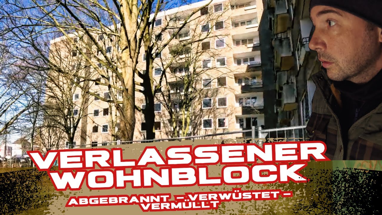 Verlassener Wohnblock-Wohnkomplex verw&uuml;stet und verlassen-Brand im Wohnblock-