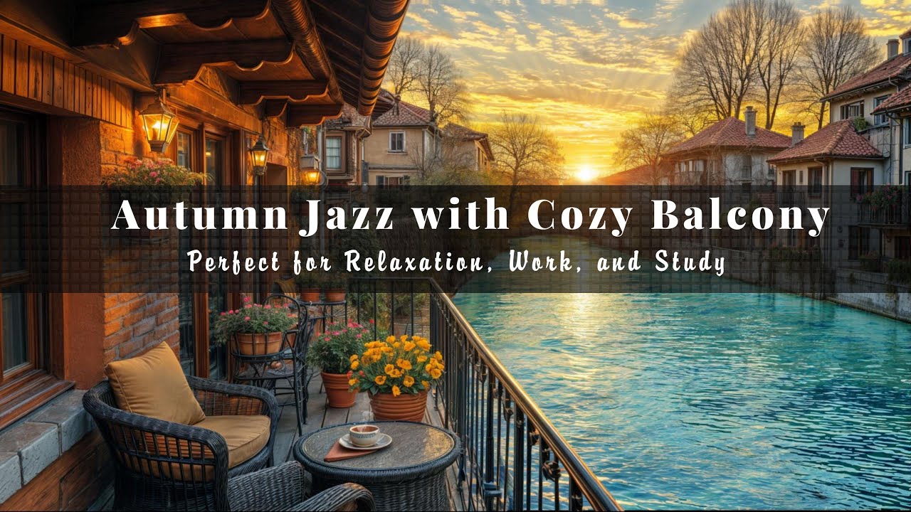 Autumn Jazz with Cozy Balcony Coffee Shop Ambience in Lyon | Perfect for Relaxation, Work, and Study