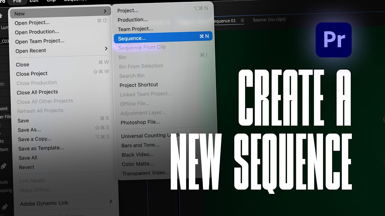 Создание новой последовательности в Adobe Premiere Pro