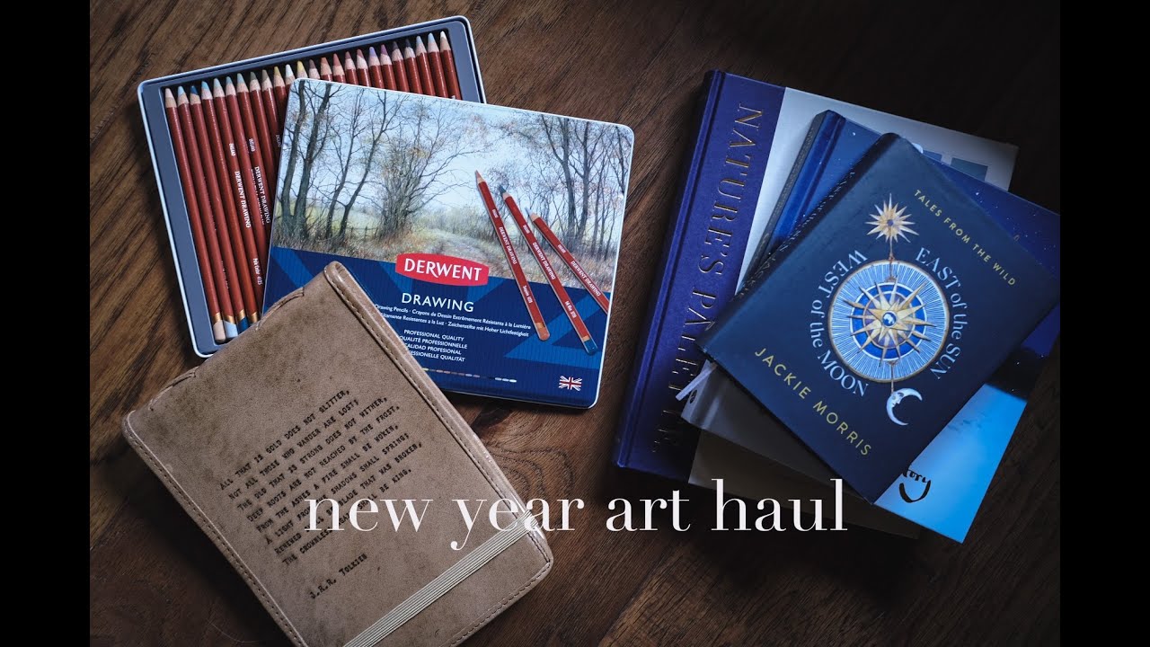 art haul for the new year -swatching colored pencils and inspiring art books