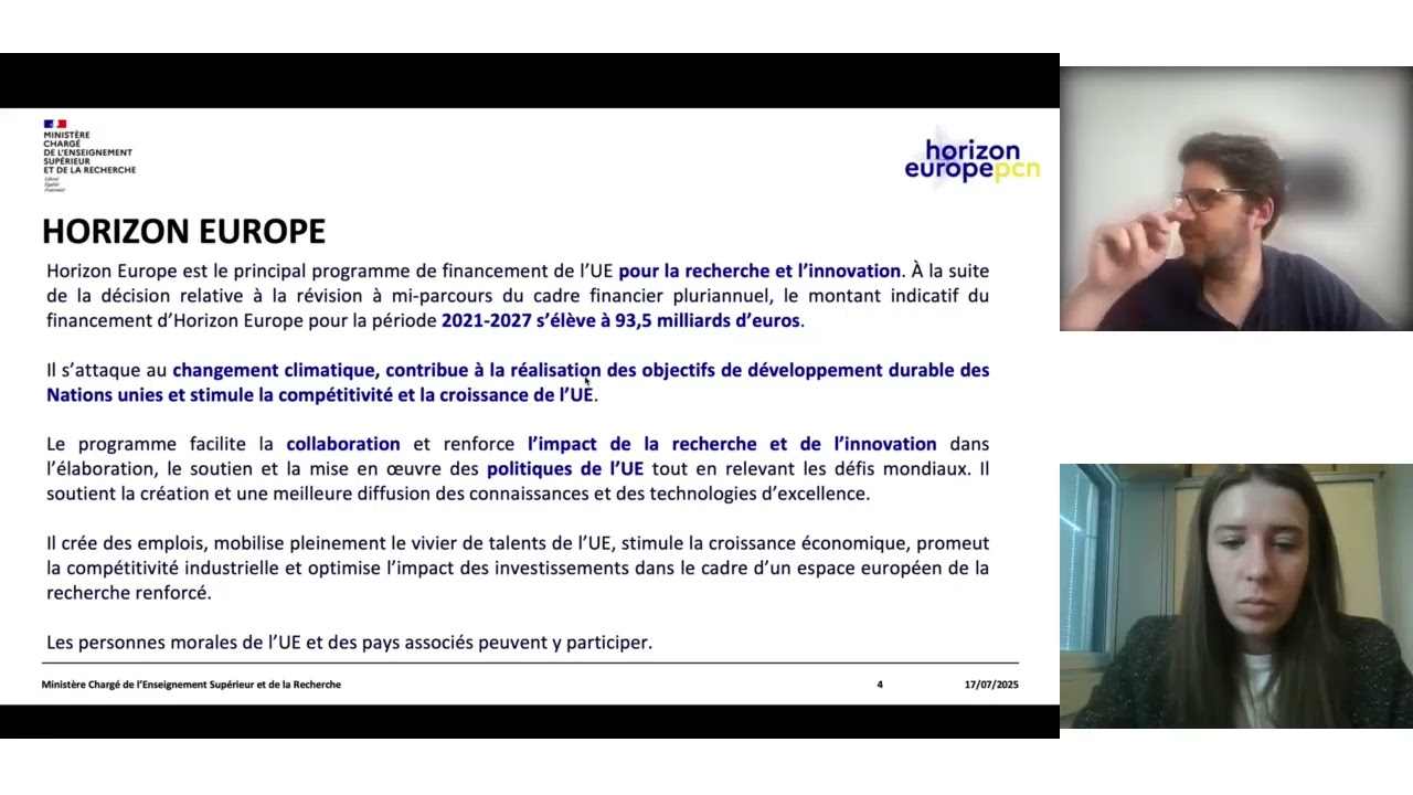 Webinaire d'information sur le pilier 2 du programme Horizon Europe