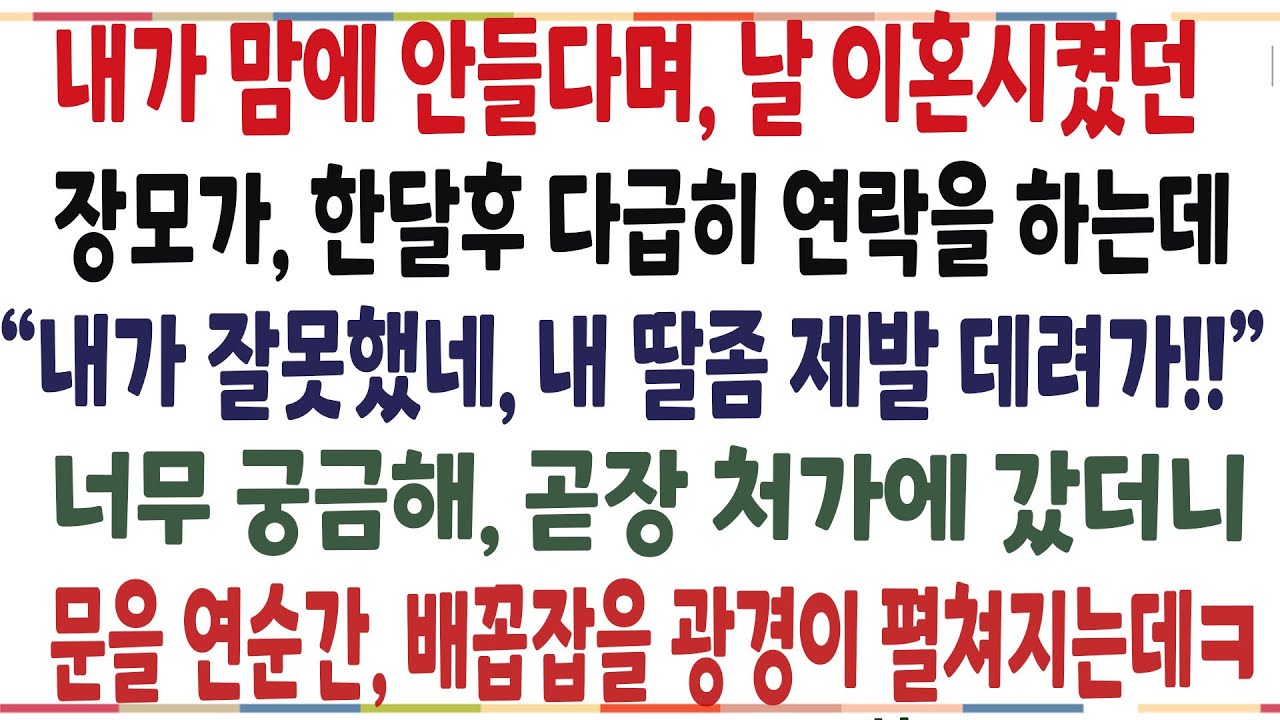 (반전신청사연)사위가 맘에 안들다며, 날 이혼시켰던 장인장모가 한달후 다급히 연락와, 제발 아내좀 데랴가라는데, 그 이유알고 배꼽잡았습니다ㅋ[신청사연][사이다썰][사연라디오]