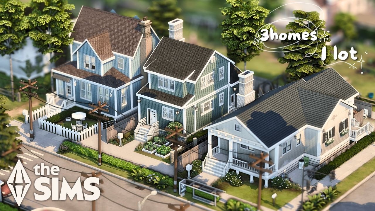 I built 3 houses on one lot in The Sims 4 | Speed Build ASMR (no CC)