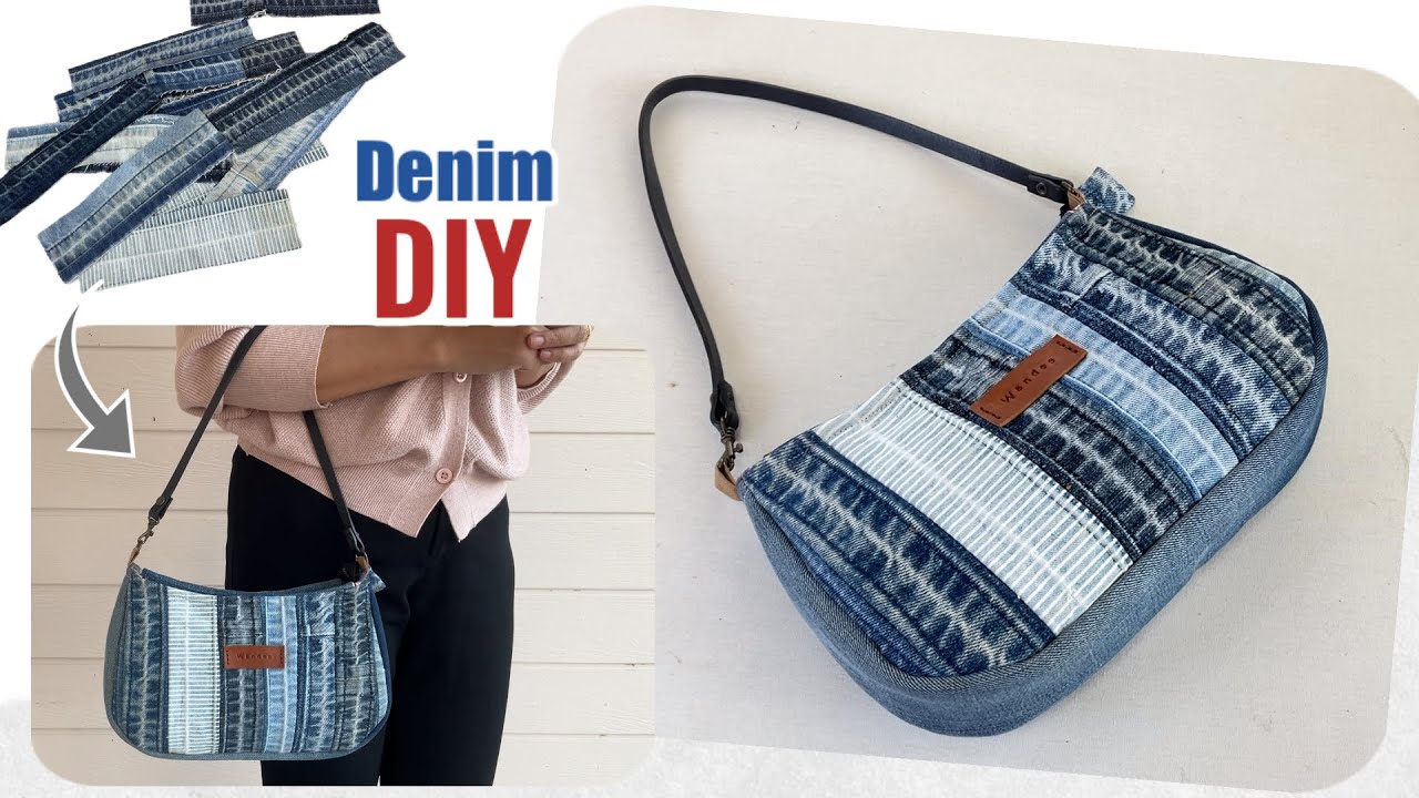 How to sew denim shouder bag from hem of jeans ,Diy denim shoulder bag from hem of jeans , jeans bag