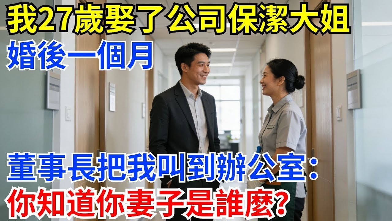 我27歲娶了公司保潔大姐，婚後一個月，董事長把我叫到辦公室：你知道你妻子是誰麽？#奇聞軼事 #奇聞 #情感 #奇聞故事#故事分享#爽文故事#職場#保潔大姐#逆襲