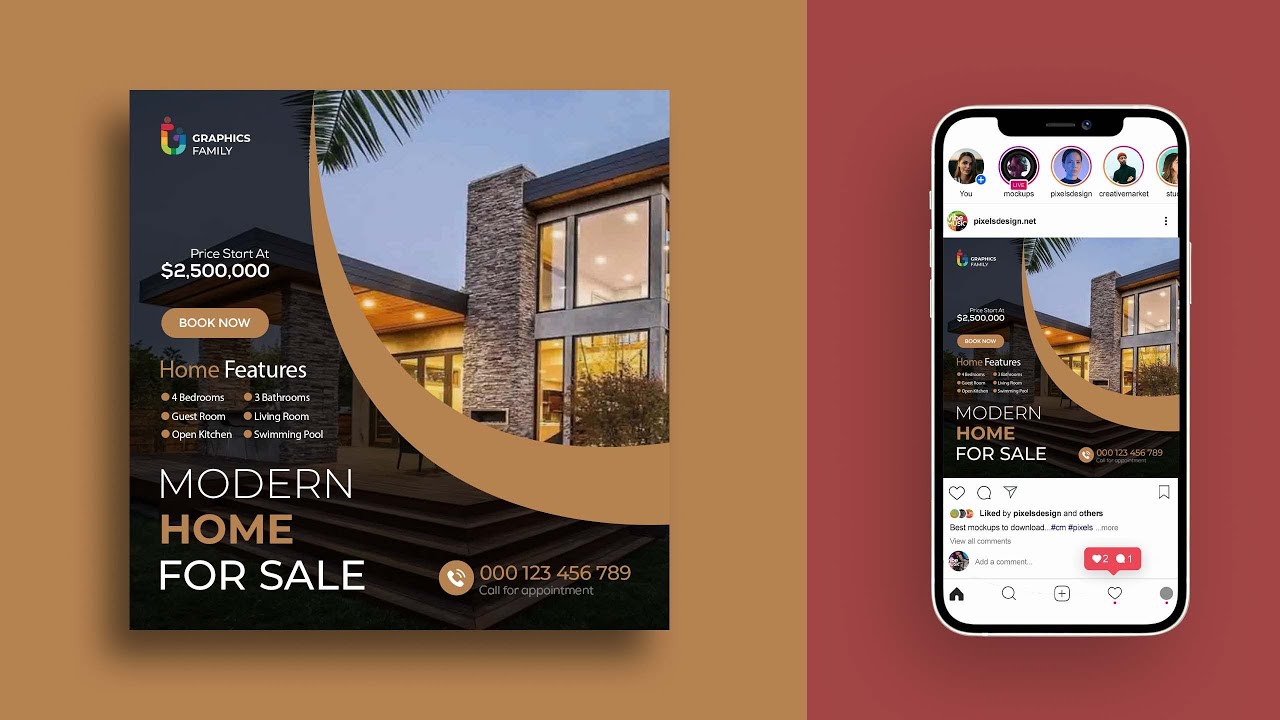 Real Estate Instagram Post Design - Photoshop Tutorial