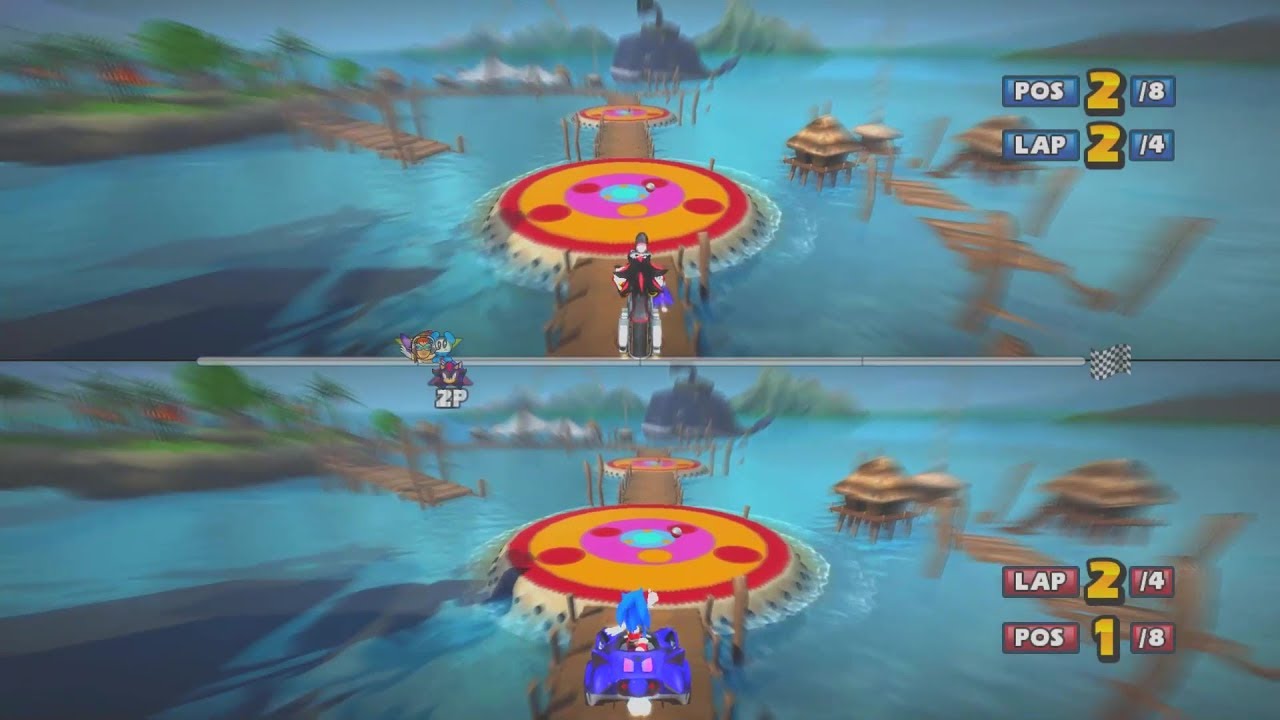 Sonic & Sega all Star Racing - 2 player split screen Monkey Target & Sewer Scrapes